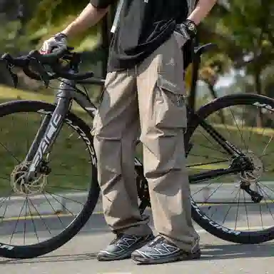 稻草人 美式高街潮流复古系带无性别主义凉感速干亲肤舒适防紫外线高级感纯色简约时尚大口袋通勤户外耐磨机能休闲工装裤 男女同款