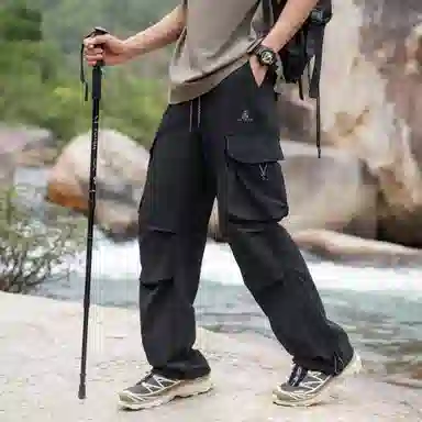 稻草人 美式高街潮流复古系带无性别主义凉感速干亲肤舒适防紫外线高级感纯色简约时尚大口袋通勤户外耐磨机能休闲工装裤 男女同款