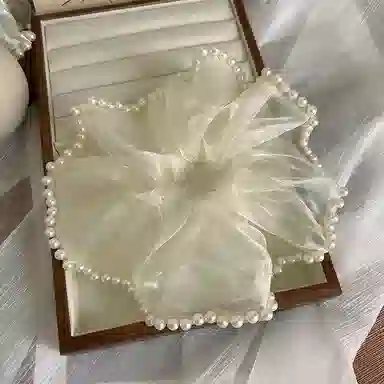 彤彤兔 刺绣花朵珍珠头花蝴蝶结大肠高级感头绳扎头发绳皮筋头饰品 绢纱 发圈 女款
