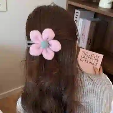 蒙妮 针织毛绒花朵 布料 抓夹发夹 男女同款情侣款