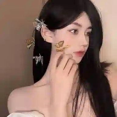 如花梦 古装蝴蝶颤枝日常发饰韩式边夹汉服森系头饰弹簧 合金 发夹 女款