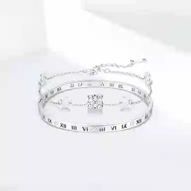 饰伴 小众精致罗马数字镶锆一对 小蛮腰轻奢气质百搭高级风叠戴好运镯子 合金 手镯 女款