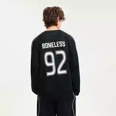 BONELESS Colorblock Loose Long Sleeve Tee Black