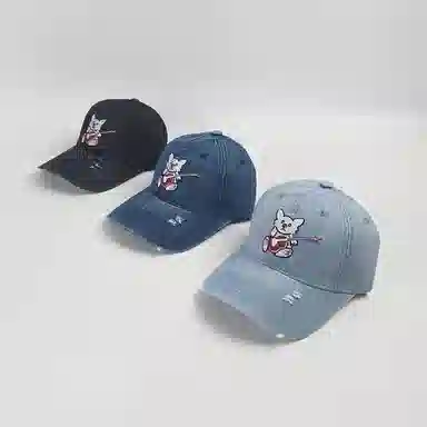 优莲茵 韩版可爱简约卡通狐狸刺绣  四季通用复古遮阳防晒水洗牛仔帽 户外运动登山出游 时尚百搭休闲显脸小 棉 鸭舌帽 男女同款情侣款