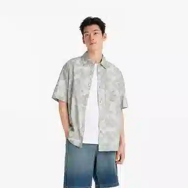 森马 凉感宽松潮流牛仔短袖衬衫 男款