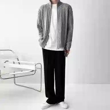 我是大卫 拉链半高领麻花纹纯色舒适宽松百搭长袖针织衫 男女同款