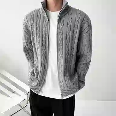 我是大卫 拉链半高领麻花纹纯色舒适宽松百搭长袖针织衫 男女同款