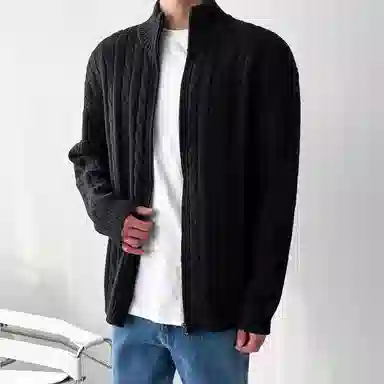 我是大卫 拉链半高领麻花纹纯色舒适宽松百搭长袖针织衫 男女同款