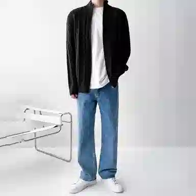 我是大卫 拉链半高领麻花纹纯色舒适宽松百搭长袖针织衫 男女同款