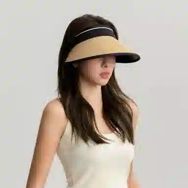 北极绒 简约户外空顶大帽檐显脸小 可调节可折叠 拉菲草 防晒帽 男女同款情侣款