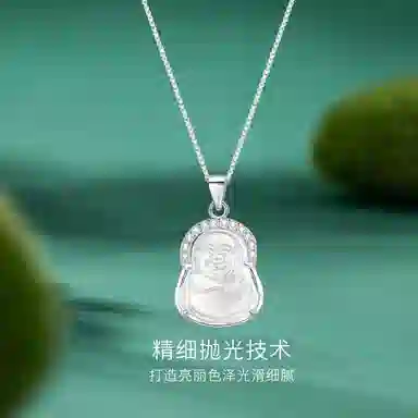 【S925银&福佑转运】 金师傅 弥勒佛吊坠 本命佛新中式国潮气质优雅大方小清新 小众轻奢设计高级感#好运石英岩质玉 白水晶 项链 男女同款情侣款