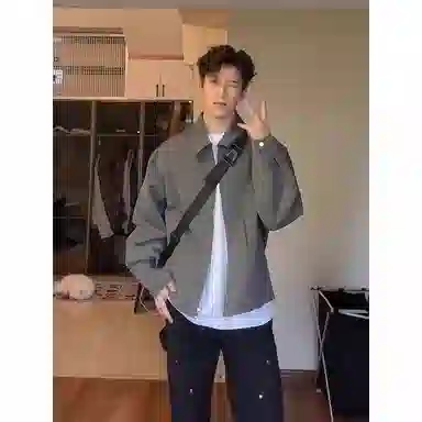 黑马漫画 纯色舒适百搭翻领夹克外套 男女同款