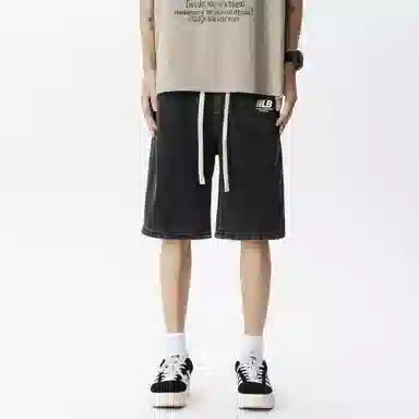 王者荣耀 鲁班七号星空梦想款 美式基础款复古水洗做旧印花直筒系带休闲宽松百搭直筒五分牛仔短裤 男女同款