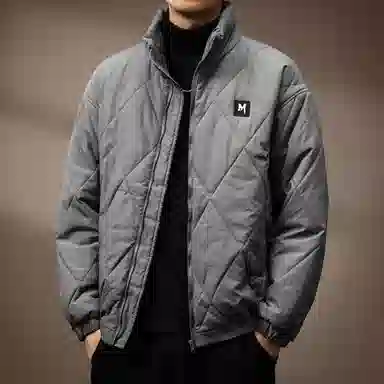 贵色 高端美式复古菱格保暖面包棉服 男款