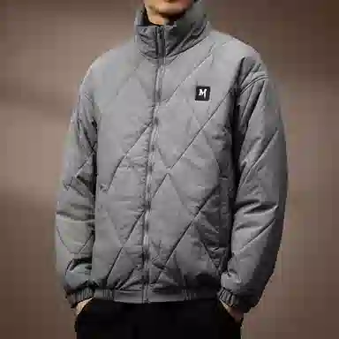 贵色 高端美式复古菱格保暖面包棉服 男款