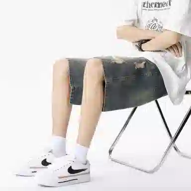 王者荣耀 标语款 复古水洗做旧破洞学生党简约中裤设计感美式高街宽松休闲日常通勤经典百搭牛仔短裤 男女同款