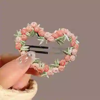 蒙妮 刺绣爱心花朵 布料 合金 发夹 男女同款情侣款