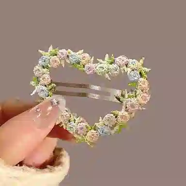 蒙妮 刺绣爱心花朵 布料 合金 发夹 男女同款情侣款