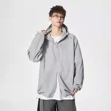 绘承 纯色户外简约日系百搭透气轻薄无性别主义宽松休闲防紫外线可拆卸帽檐连帽拉链皮肤衣防晒服 男女同款