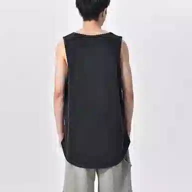 乱步 水洗做旧中长款运动健身背心 男女同款 复古黑