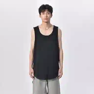 乱步 水洗做旧中长款运动健身背心 男女同款 复古黑