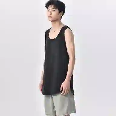 乱步 水洗做旧中长款运动健身背心 男女同款 复古黑