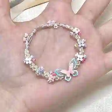 尚银福 浪漫蝴蝶花系列 森系小清新时尚优雅气质轻奢高级感 精灵公主小众创意设计冷淡风百搭手饰 合金 玉石手链 女款