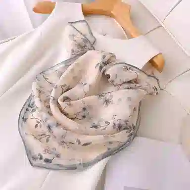 杭丝路 小方巾围巾纱巾薄款护颈遮脖子防晒 桑蚕丝 丝巾 女款 白色