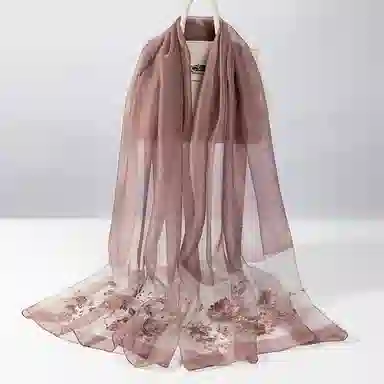 上海故事 新中式古风刺绣结婚真丝羊毛混纺 丝巾 女款