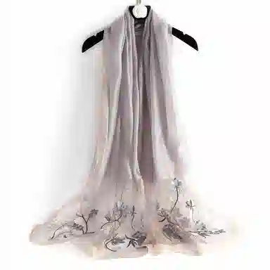 上海故事 新中式古风刺绣结婚真丝羊毛混纺 丝巾 女款