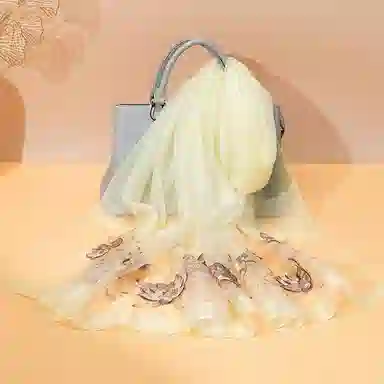 上海故事 新中式古风刺绣结婚真丝羊毛混纺 丝巾 女款