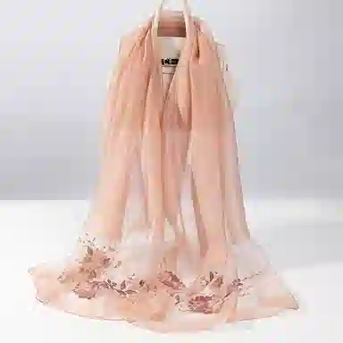 上海故事 新中式古风刺绣结婚真丝羊毛混纺 丝巾 女款