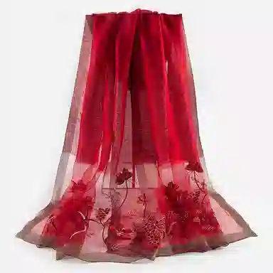 上海故事 新中式古风刺绣结婚真丝羊毛混纺 丝巾 女款