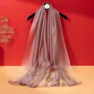 上海故事 新中式古风刺绣结婚真丝羊毛混纺 丝巾 女款