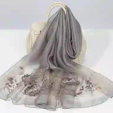 上海故事 新中式古风刺绣结婚真丝羊毛混纺 丝巾 女款