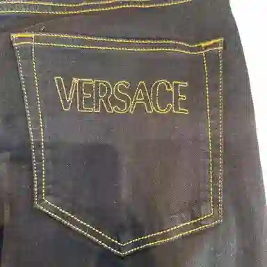 范思哲 五口袋字母刺绣长款牛仔裤 男款 黑色