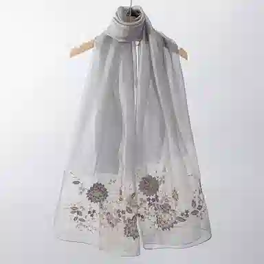 上海故事 新中式古风刺绣结婚真丝羊毛混纺 丝巾 女款