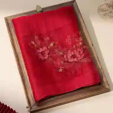 上海故事 新中式古风刺绣结婚真丝羊毛混纺 丝巾 女款