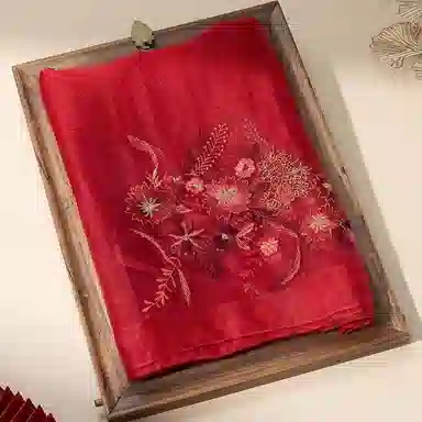 上海故事 新中式古风刺绣结婚真丝羊毛混纺 丝巾 女款