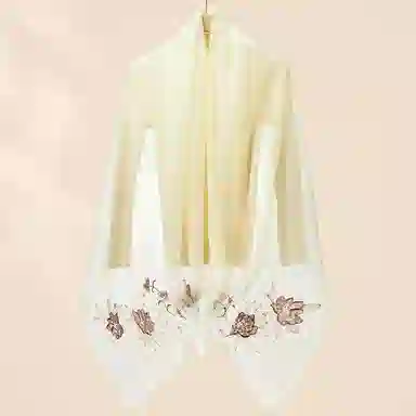 上海故事 新中式古风刺绣结婚真丝羊毛混纺 丝巾 女款