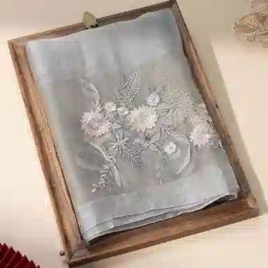 上海故事 新中式古风刺绣结婚真丝羊毛混纺 丝巾 女款