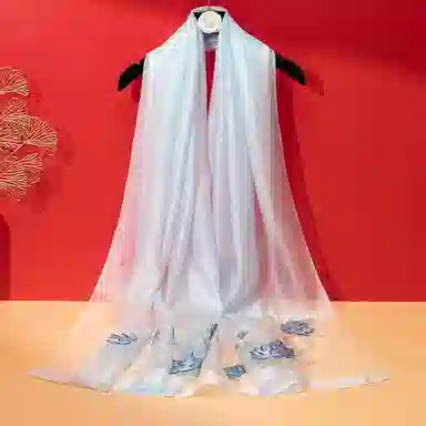 上海故事 新中式古风刺绣结婚真丝羊毛混纺 丝巾 女款