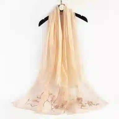 上海故事 新中式古风刺绣结婚真丝羊毛混纺 丝巾 女款