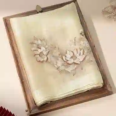 上海故事 新中式古风刺绣结婚真丝羊毛混纺 丝巾 女款