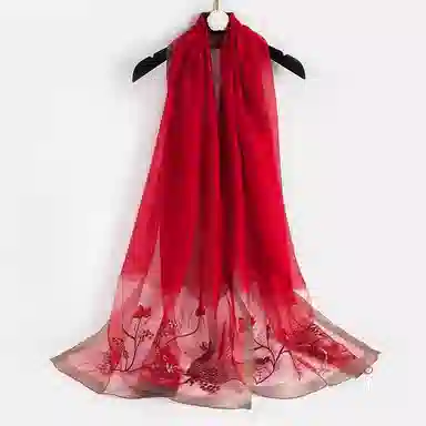 上海故事 新中式古风刺绣结婚真丝羊毛混纺 丝巾 女款