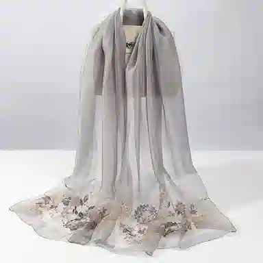 上海故事 新中式古风刺绣结婚真丝羊毛混纺 丝巾 女款