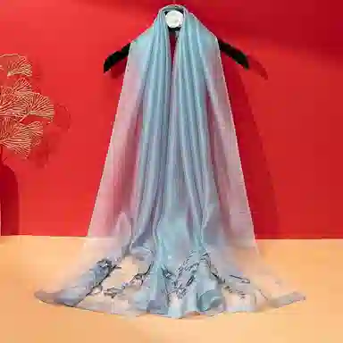 上海故事 新中式古风刺绣结婚真丝羊毛混纺 丝巾 女款