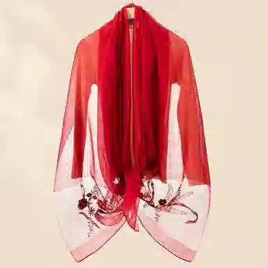 上海故事 新中式古风刺绣结婚真丝羊毛混纺 丝巾 女款