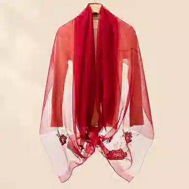 上海故事 新中式古风刺绣结婚真丝羊毛混纺 丝巾 女款