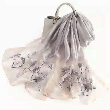 上海故事 新中式古风刺绣结婚真丝羊毛混纺 丝巾 女款